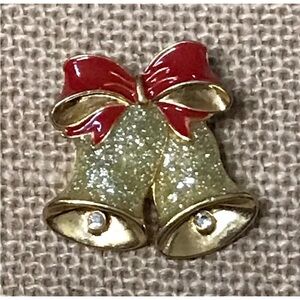 Vintage Avon Golden Glitter Christmas Bells Brooch Pin Holiday Glam Festive Fun